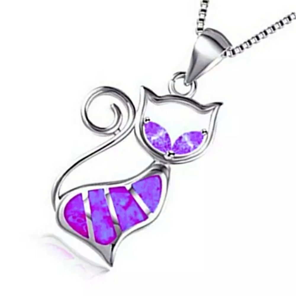 Purple Opal Cat Necklace